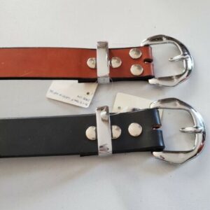 Black or Brown Leather Belt 1 1/2 in Width, Brass Buckle, Plain, 28 to 46 inches