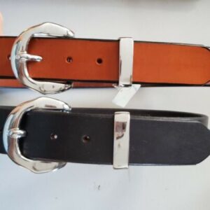 Black or Brown Leather Belt 1 1/2 in Width, Brass Buckle, Plain, 28 to 46 inches