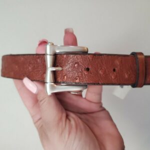 Ostrich Design Mahogany Brown Leather Belt 1 1/4 in Width, Buckle 28 / 30 inches