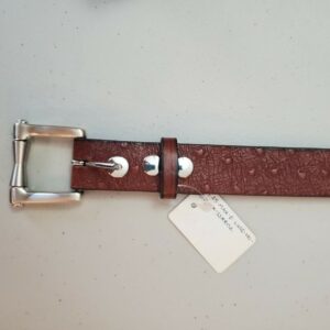 Ostrich Design Mahogany Brown Leather Belt 1 1/4 in Width, Buckle 28 / 30 inches