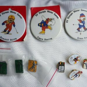 *Lot of 10 Calgary Olympic pins; 1988 pinbacks, Vintage Olympic pins and buttons