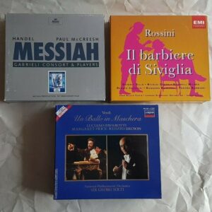 Music boxed lot; Handel Messiah, Verdi Un Ballo in Maschera, Rossini, Boxed CDs