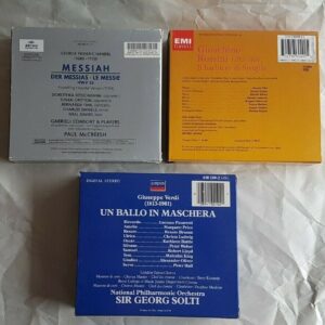 Music boxed lot; Handel Messiah, Verdi Un Ballo in Maschera, Rossini, Boxed CDs