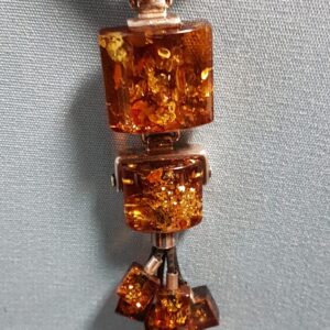 Genuine Amber Necklace in Sterling Silver and Cord, Funky Design