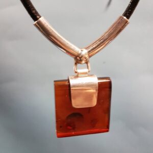 Genuine Amber Cord Necklace in Sterling Silver