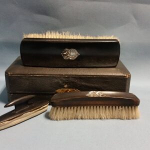 Antique Ebony  and Sterling Silver Men's Grooming Set in Lined Case