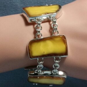 Genuine Sliced Baltic Amber in Sterling Silver Bracelet