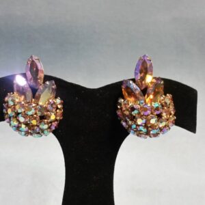 Vintage Sherman Lavender Earrings, Signed Sherman Aurora Borealis Earrings