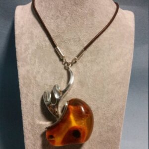 Genuine Baltic Amber Large Pendant in Sterling Silver and Leather Cord