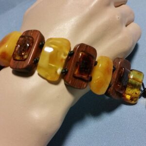 Genuine Baltic Amber and Wood Multi Colored Chunky Bracelet