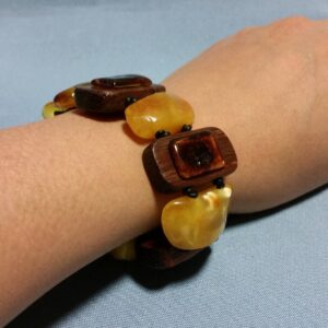 Genuine Baltic Amber and Wood Multi Colored Chunky Bracelet