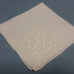 Vintage White Linen Handkerchief, Monogrammed "H". Great for Weddings, Something Old