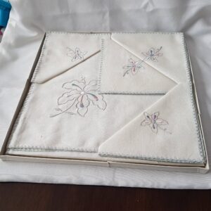 Set of Vintage Ritzë Linen, Table Runner and Napkins; Never Removed From The Box