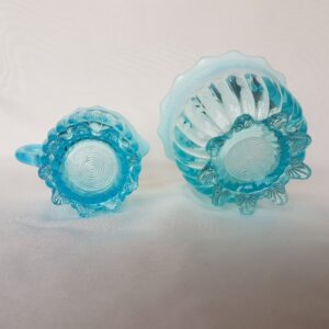 Vintage Davidson Aqua Blue Glass Pearline Cream and Sugar Set; Lady Caroline