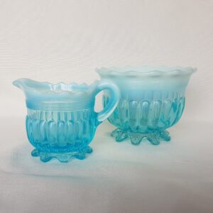 Vintage Davidson Aqua Blue Glass Pearline Cream and Sugar Set; Lady Caroline