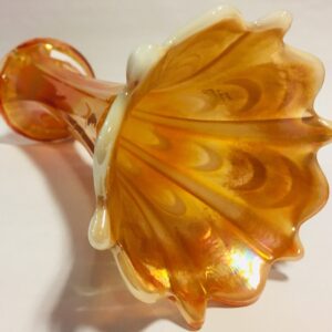 11 inch Peach Opalescent Pulled Loop Vase by Dugan