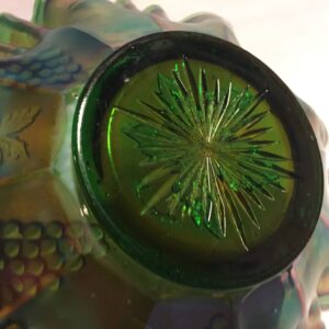 Green Carnival Glass Grape and Cable 3 in 1 Crimped Edge Bowl