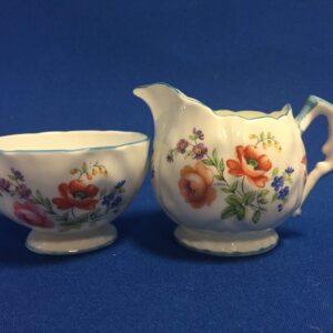 Aynsley Creamer and Sugar Floral Blue Trim Regd No 767014 Aynsley B1196 Creamer and Sugar