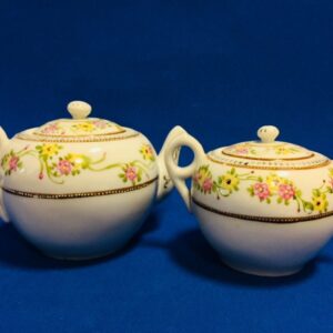 Antique Nippon Hand painted Teapot and Covered Sugar Bowl Mark #4 Cherry Blossom