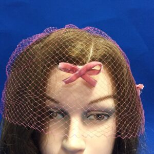 Vintage Birdcage Veil with Pink Bow Accents, Veil Fascinator