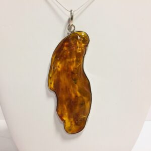 Stunning Large Genuine Baltic Amber Pendant Necklace with Trapped Insects Encased in Sterling Silver and Silver Chain