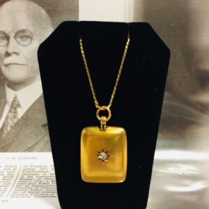 Historic British American Oil Memorabilia 14K Gold Locket with Diamond RARE FIND! S. R. Parsons, First President of BA Oil, 1920