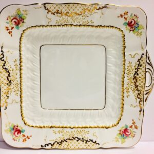 Vintage Radford Swansea Rose Handled Square Cake Plate Hand Painted, Made in England