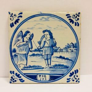 Antique Biblical Delft Wall Tile Tobit 6:2 Tobias Bible Scene