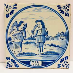 Antique Biblical Delft Wall Tile Tobit 6:2 Tobias Bible Scene