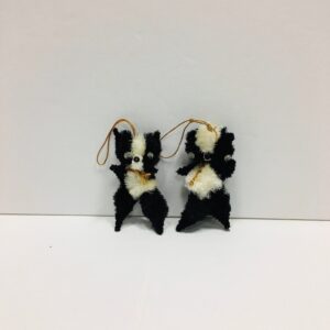 Pair Vintage Chenille Black/White Panda Bear Ornaments, Christmas tree ornaments