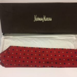 Nieman Marcus 100% Silk Tie, new with tags, original box; red with white and blue design