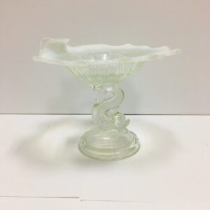 Westmorland White Opalescent Glass Serpent Compote, Fish / Dolphin Base