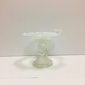 Westmorland White Opalescent Glass Serpent Compote, Fish / Dolphin Base