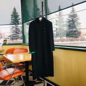 C.1970's Original Frank Usher Black Dress with Emerald Accents