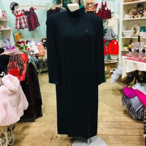 C.1970's Original Frank Usher Black Dress with Emerald Accents