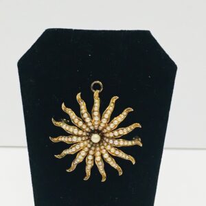 Victorian 14k Yellow Gold Starburst Pendant/ Brooch with Seed Pearls; Vintage Gold Pendant