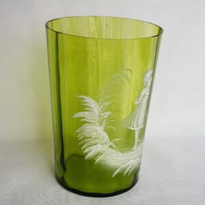 Victorian Mary Gregory Style Green Tumbler; Handpainted Juice Glass