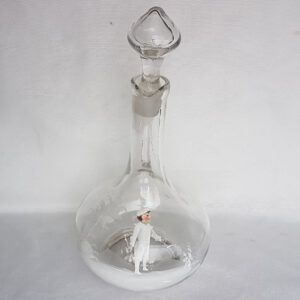 Mary Gregory Style Clear Glass Handblown Decanter; Handpainted Liqueur Decanter with Stopper