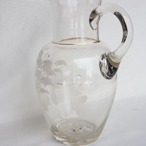 Mary Gregory Style Clear Glass Handblown Jug; Hand painted Pitcher