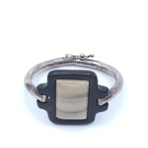 Unique Vintage Sterling Bracelet - Wood and Polished Stone