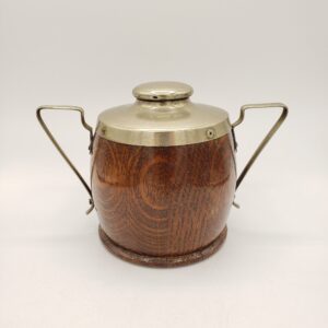 Antique Oak Barrel Caddy With Metal Lid and Handles