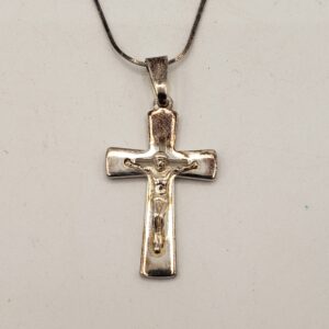 Sterling Silver Crucifix Necklace with Sterling Chain, Marked 925