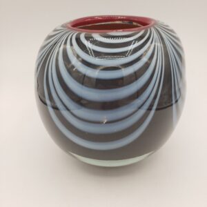 Encased Art Glass Swirl Vase, Red Black and White