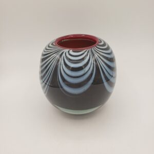 Encased Art Glass Swirl Vase, Red Black and White