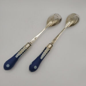 Vintage Wedgwood Jasperware Salad Servers, Fork and Spoon Set EPNS