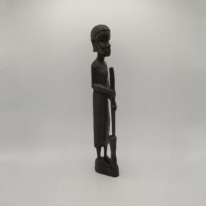 Vintage African Ebony Wood Carving, African Woman With Broom