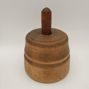 Vintage Primitive Round Wood Butter Press with Leaf Stamp