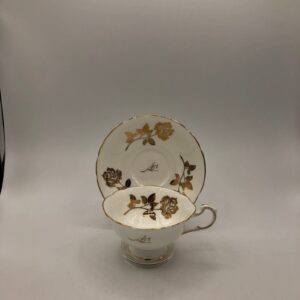 Rare Paragon China White and Gold Cup & Saucer Made Exclusively for Beauty Counselors of Canada Ltd