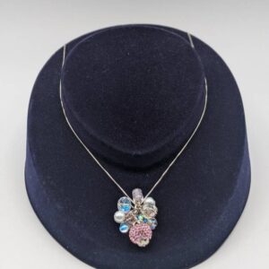 Astoria Pink Rhinestone Cluster Necklace with Sterling Chain