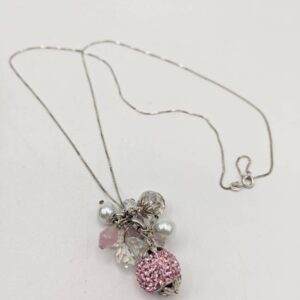 Astoria Pink Rhinestone Cluster Necklace with Sterling Chain